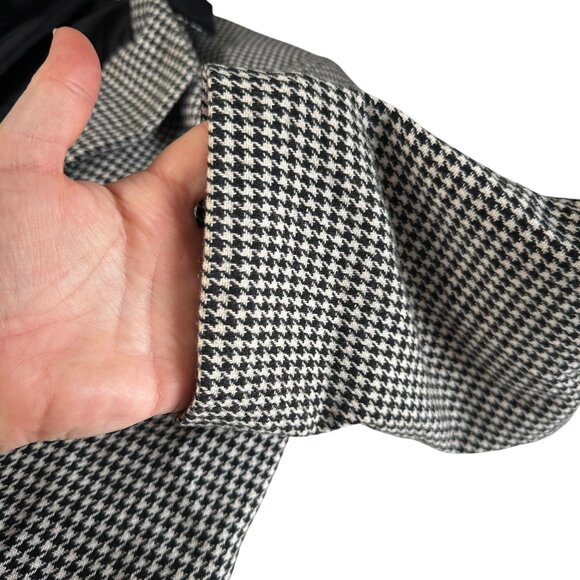 Wool Blend Houndstooth Blazer Black Velvet Collar Oversized Boxy Fit Sz 12 - Picture 9 of 12